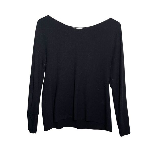 MM Lafleur T-Shirt Women's Medium Rib Knit Long Sleeve Minimal Black Top - Picture 4 of 9